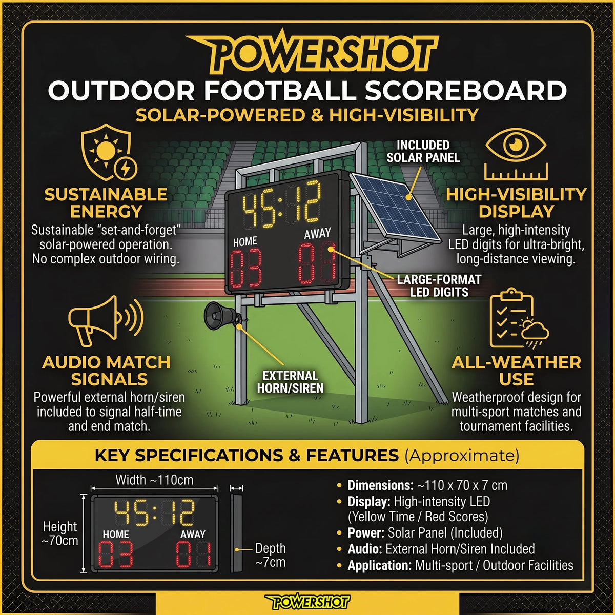 Marcador innovador para fútbol al aire libre – 110 cm x 70 cm x 7 cm