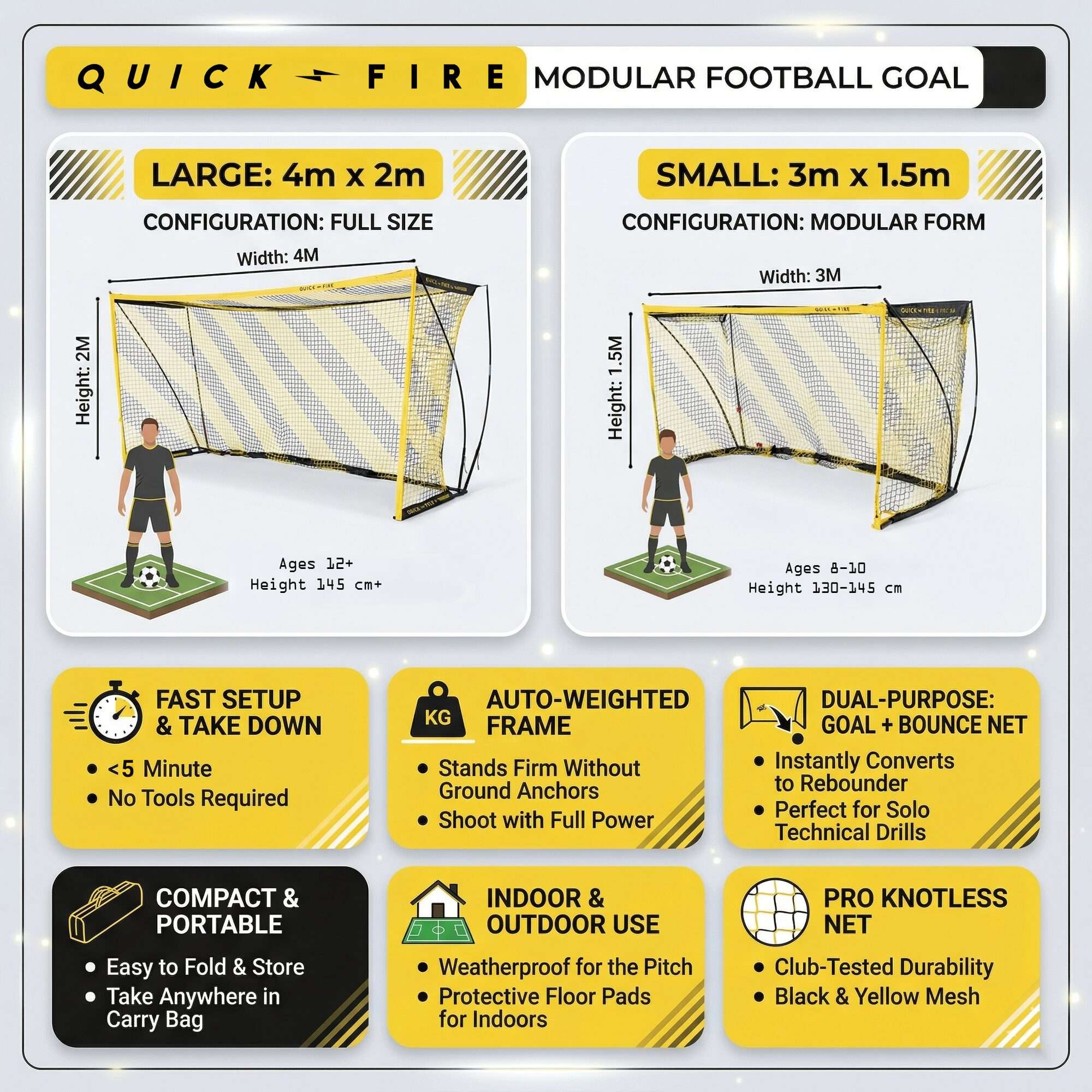 Image du produit : Portería de fútbol modular QuickFire 3/4m x 1,5/2m