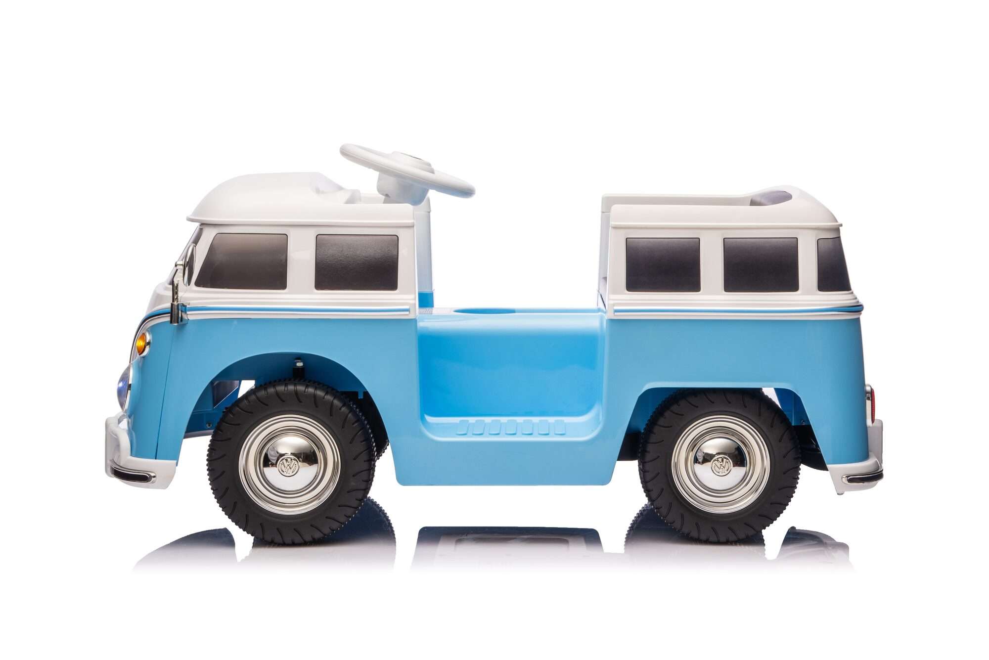 Image du produit : Coche eléctrico oficial Volkswagen para niños - Azul y blanco (de 3 a 8 años)