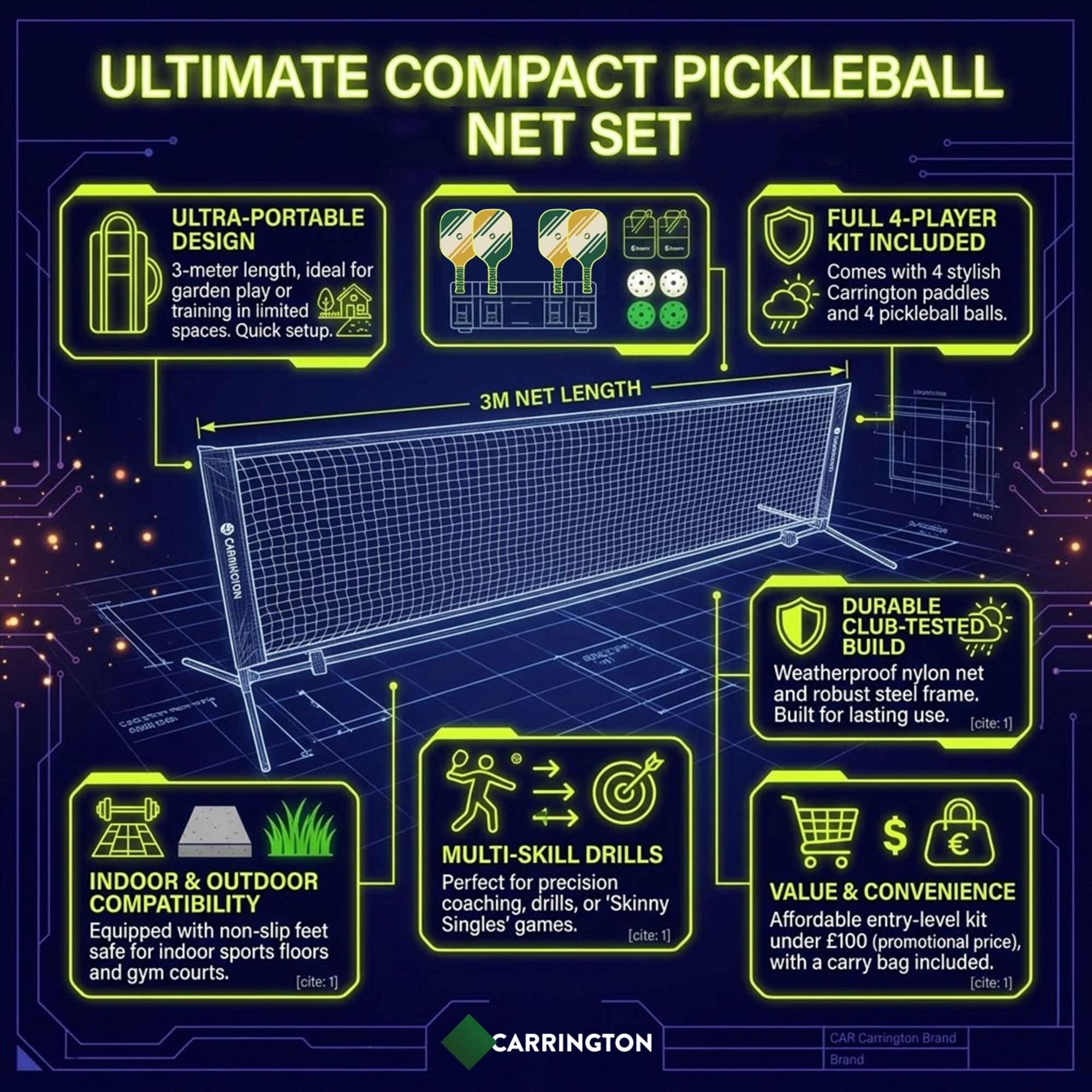 Image du produit : Kit completo de pickleball: ¡raquetas, pelota y red!